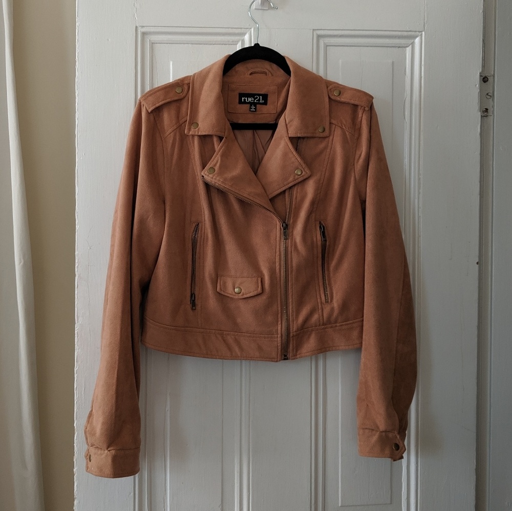 Camel faux suede Moto jacket